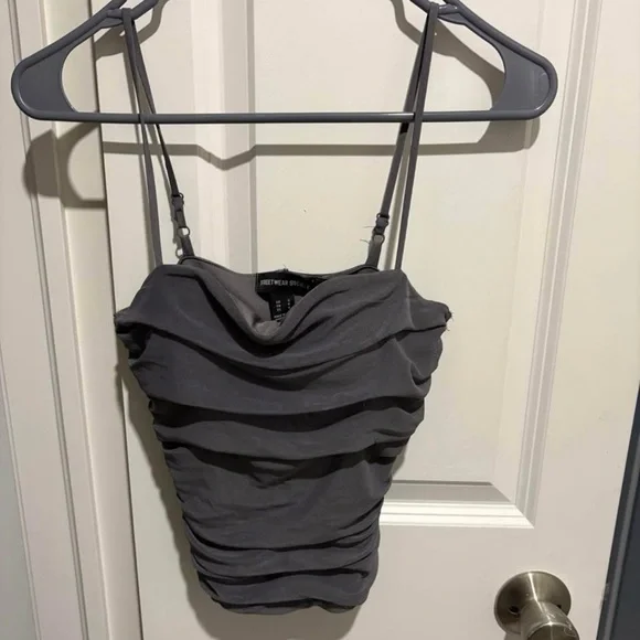Gray Ruched Spaghetti Strap Top - Picture 1 of 1